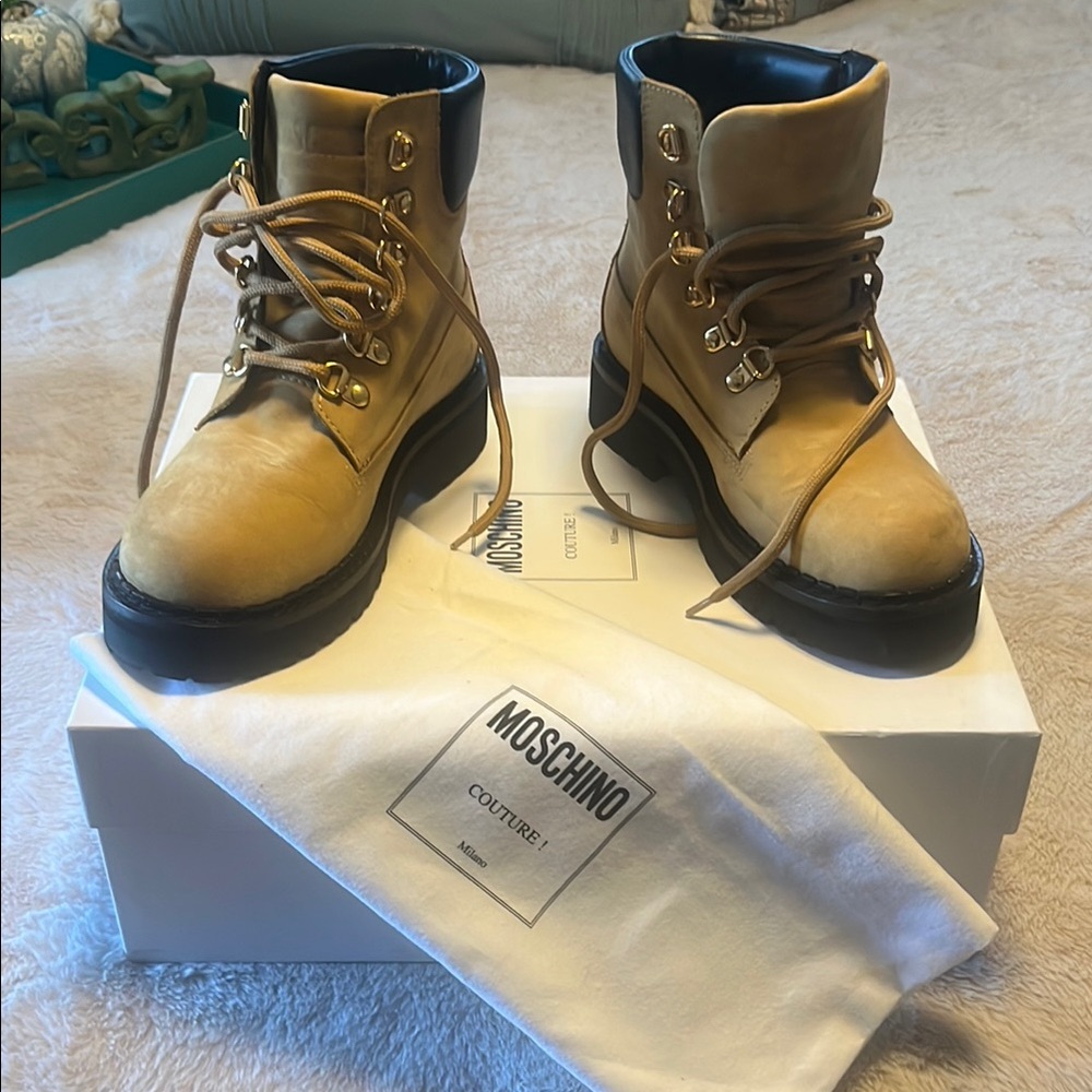 Moschino Beige Leather Ankle Boots